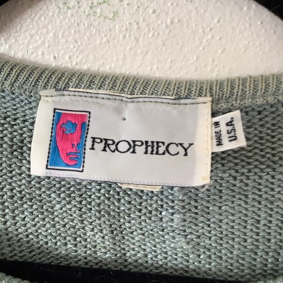 Vintage Prophecy Cottagecore Grandpacore Linen Blend Sage Striped Knit Sweater M - Picture 6 of 11